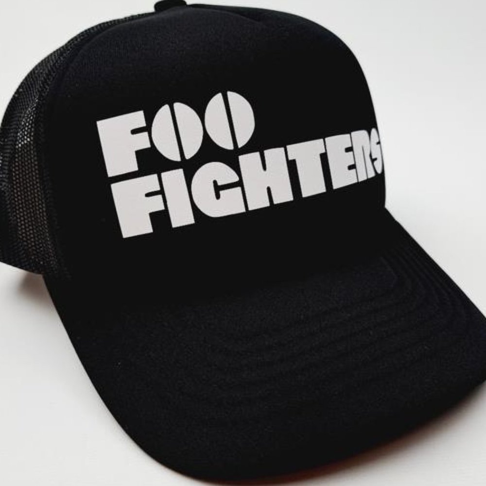 Retro Vintage Rock Foo Fighters Foam Mesh Snapback Trucker Hat Cap Black HTV App